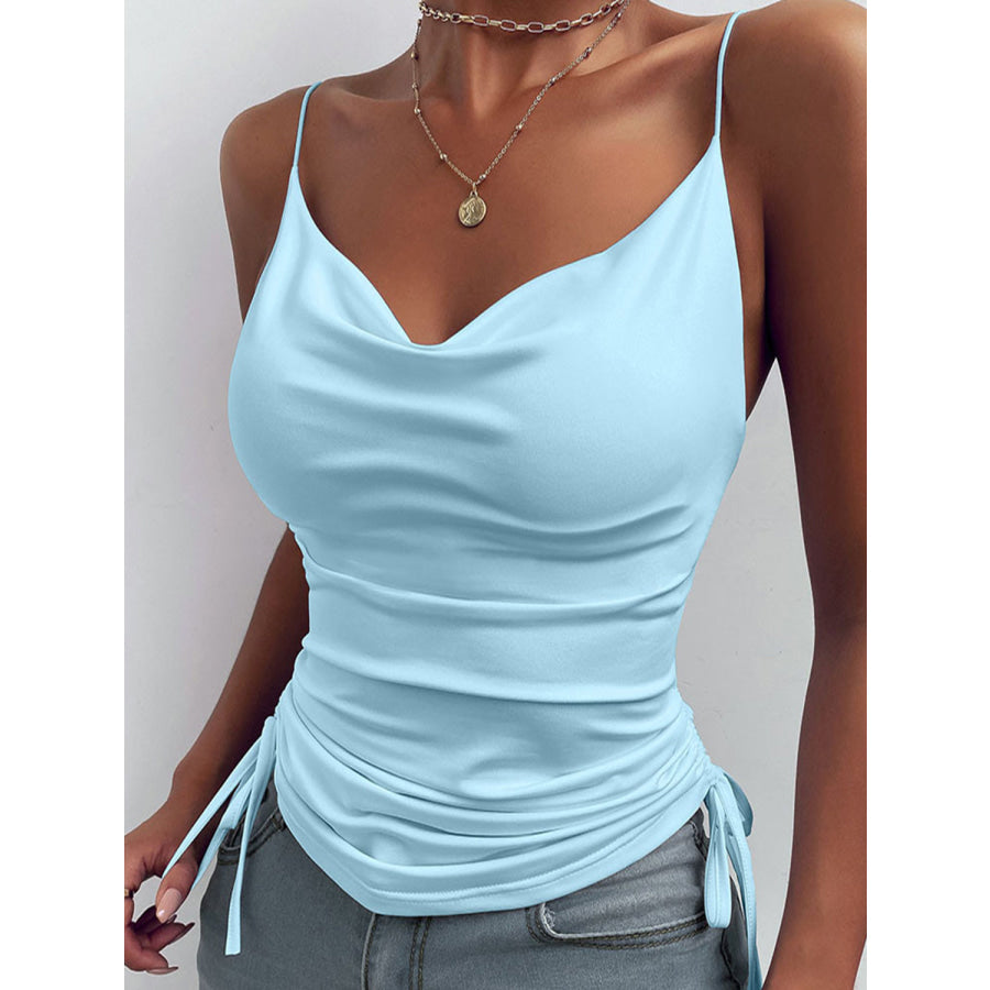 Ruched Tied Sweetheart Neck Cami Pastel Blue / S Apparel and Accessories