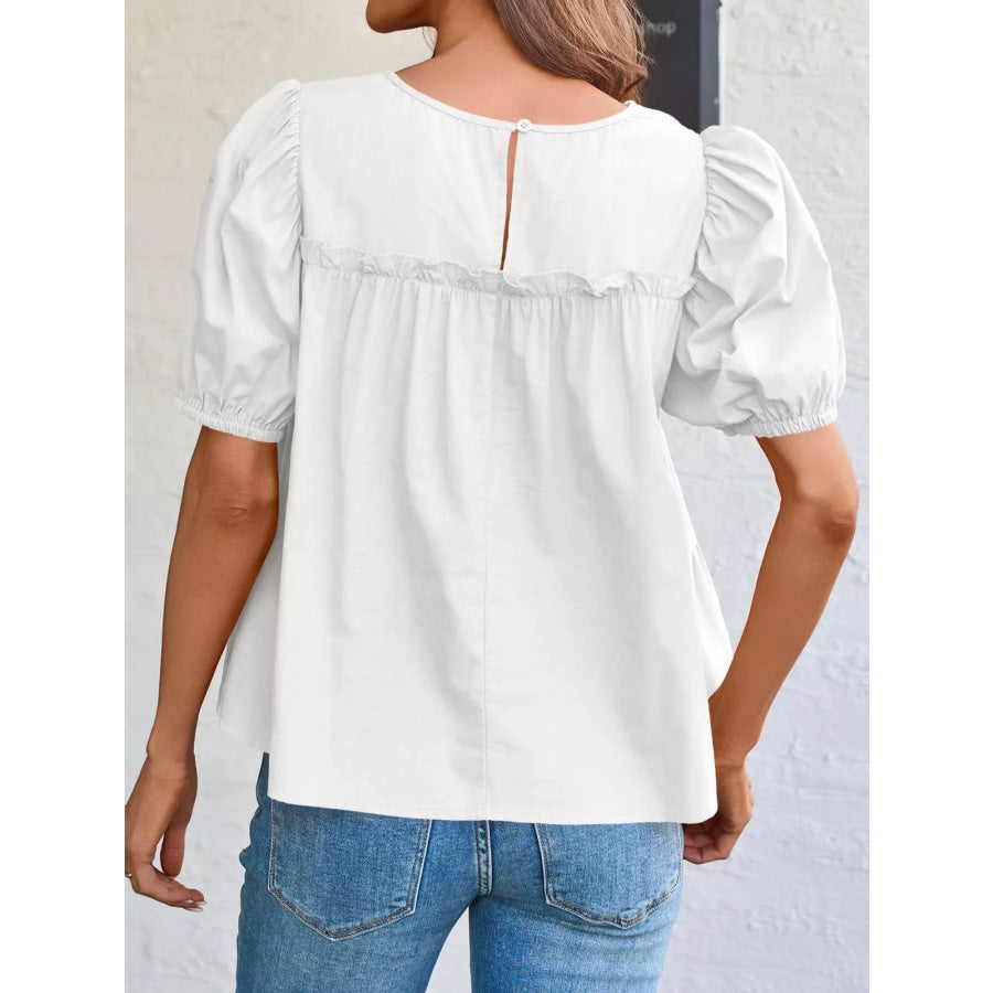 Ruched Tiered Puff Sleeve Blouse Apparel and Accessories
