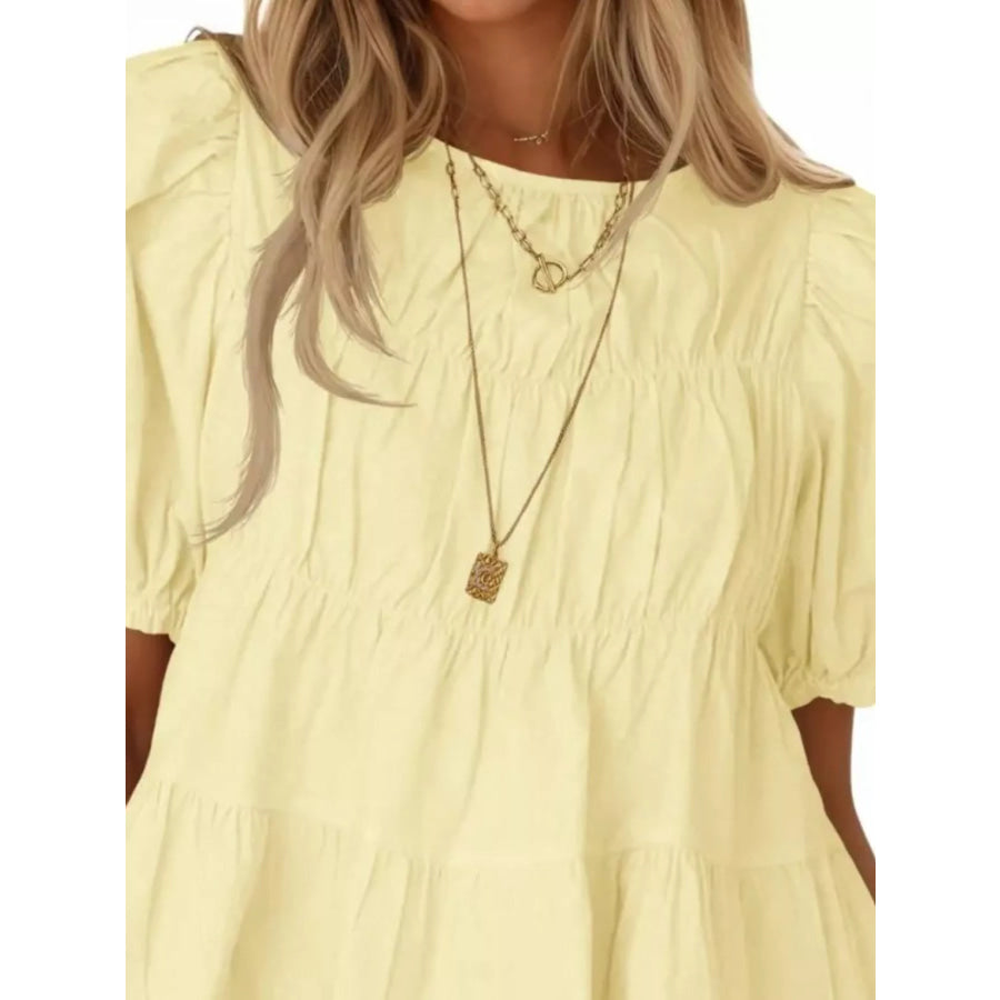 Ruched Tiered Puff Sleeve Blouse Apparel and Accessories