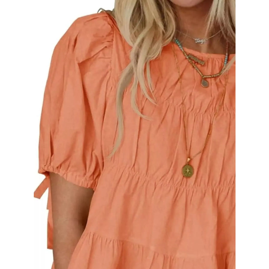 Ruched Tiered Puff Sleeve Blouse Apparel and Accessories