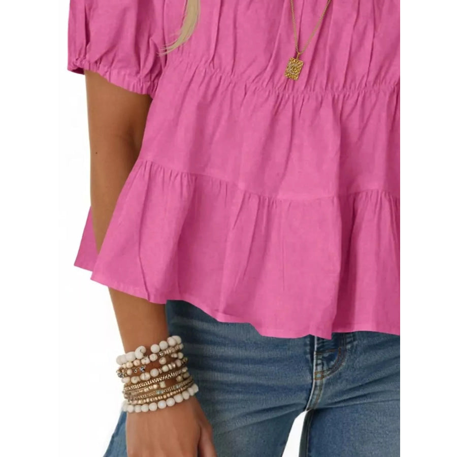 Ruched Tiered Puff Sleeve Blouse Apparel and Accessories