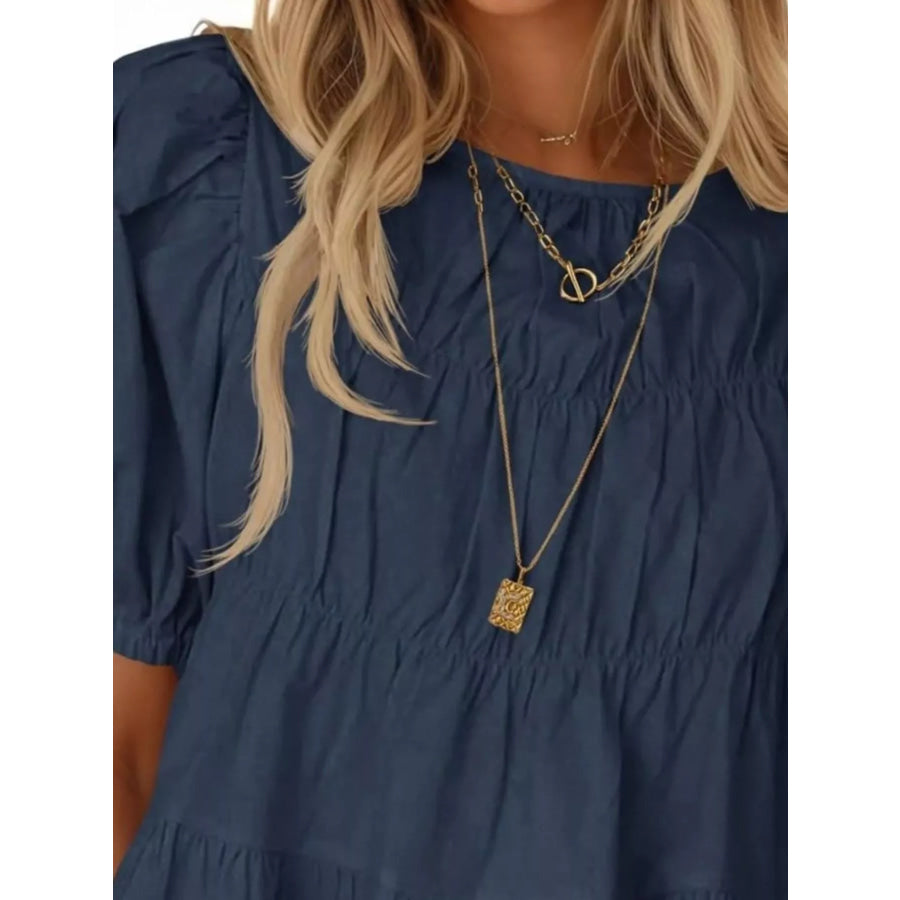 Ruched Tiered Puff Sleeve Blouse Apparel and Accessories