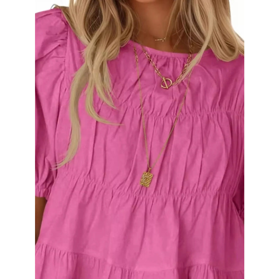 Ruched Tiered Puff Sleeve Blouse Apparel and Accessories