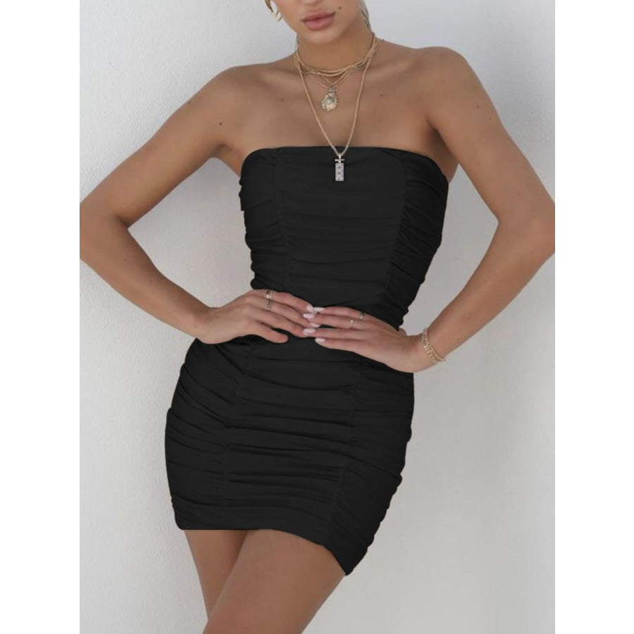 Ruched Tube Bodycon Mini Dress Black / XS Apparel and Accessories