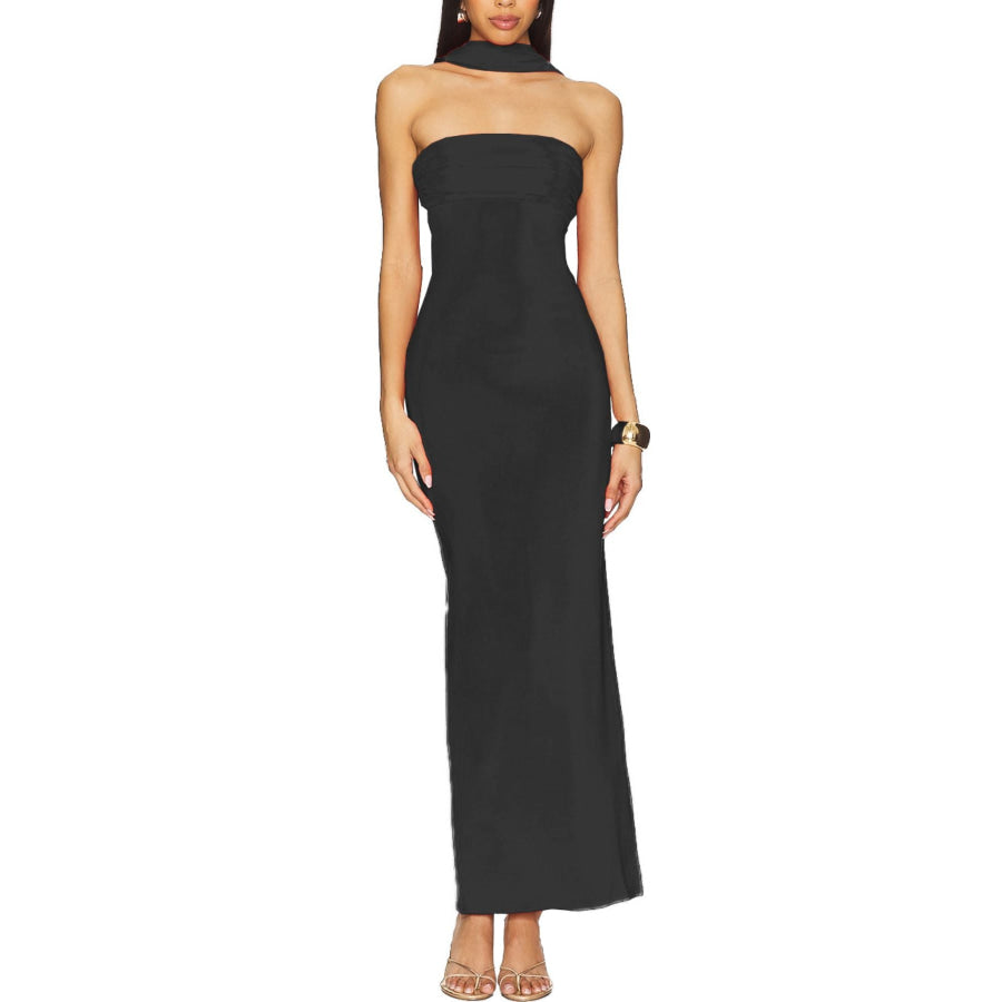Ruched Tube Maxi Dress Black / S Apparel and Accessories