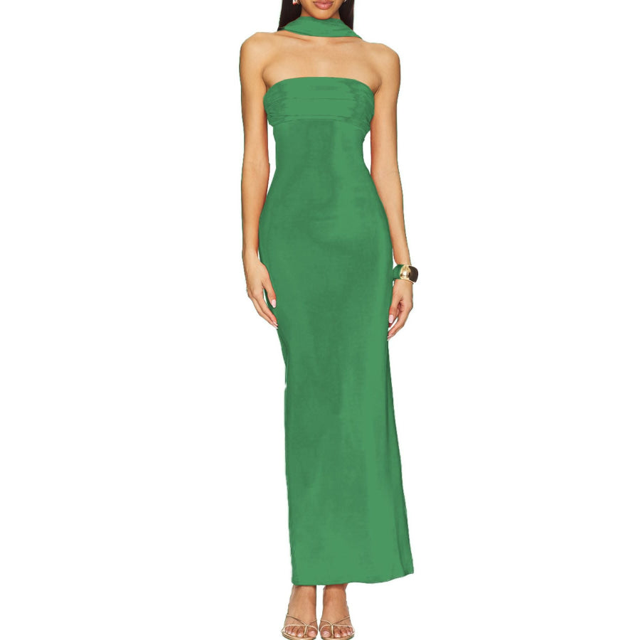 Ruched Tube Maxi Dress Dark Green / S Apparel and Accessories