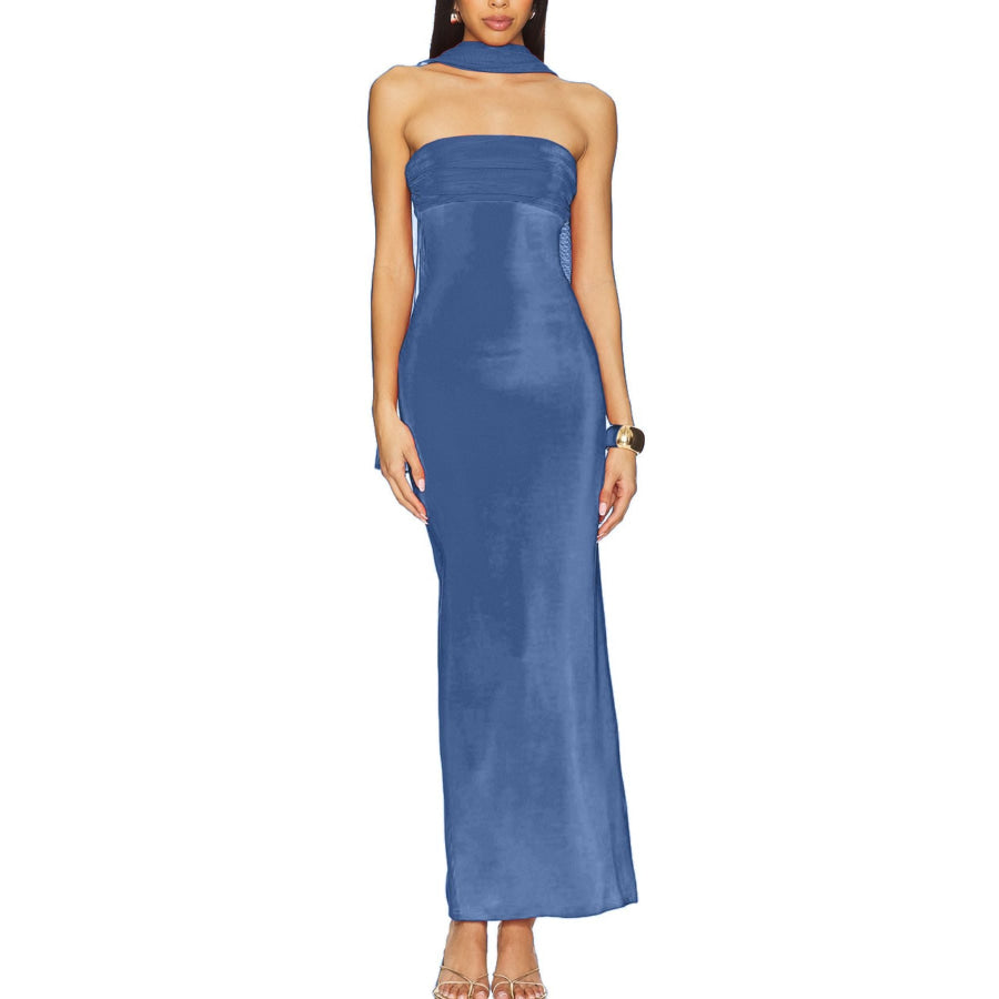 Ruched Tube Maxi Dress Dusty Blue / S Apparel and Accessories