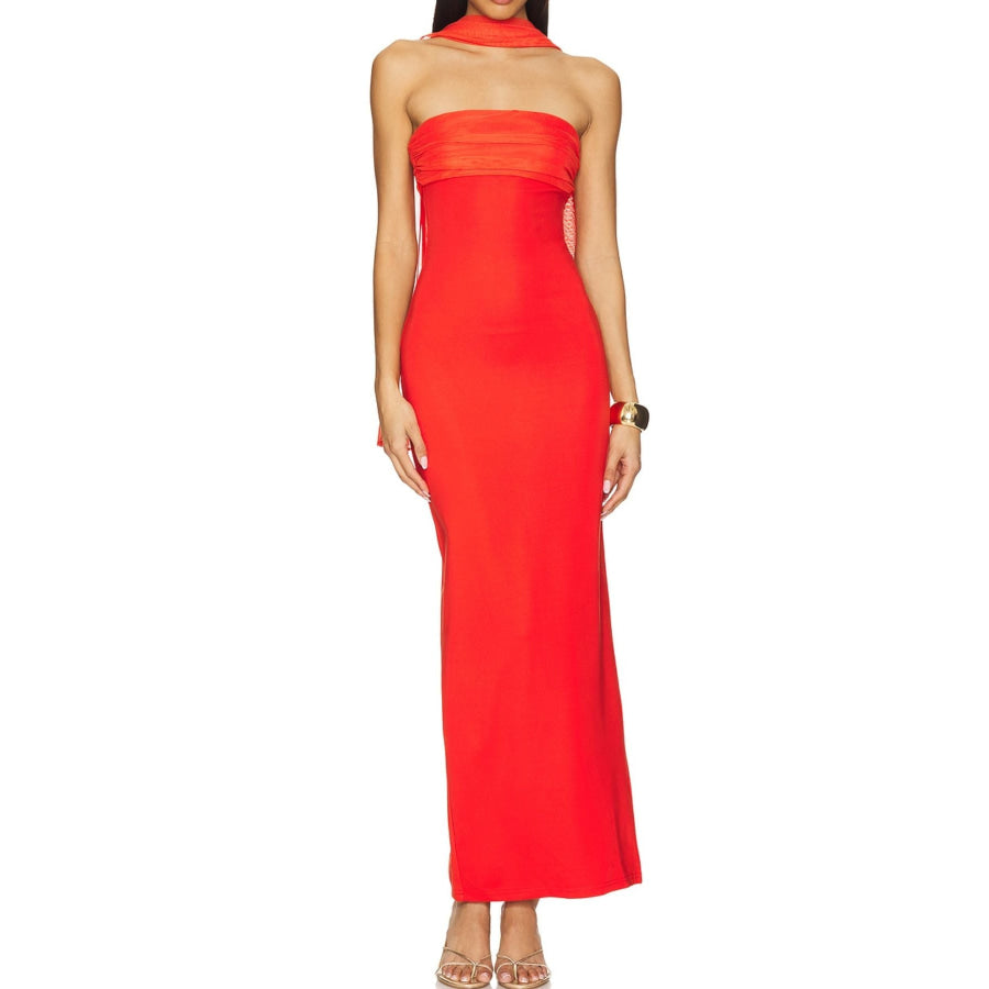 Ruched Tube Maxi Dress Red / S Apparel and Accessories