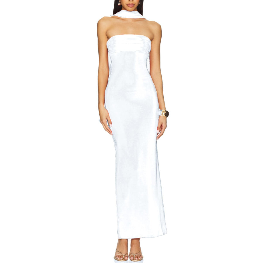 Ruched Tube Maxi Dress White / S Apparel and Accessories