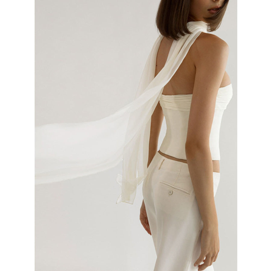 Ruched Tube Top with Scarf Apparel and Accessories