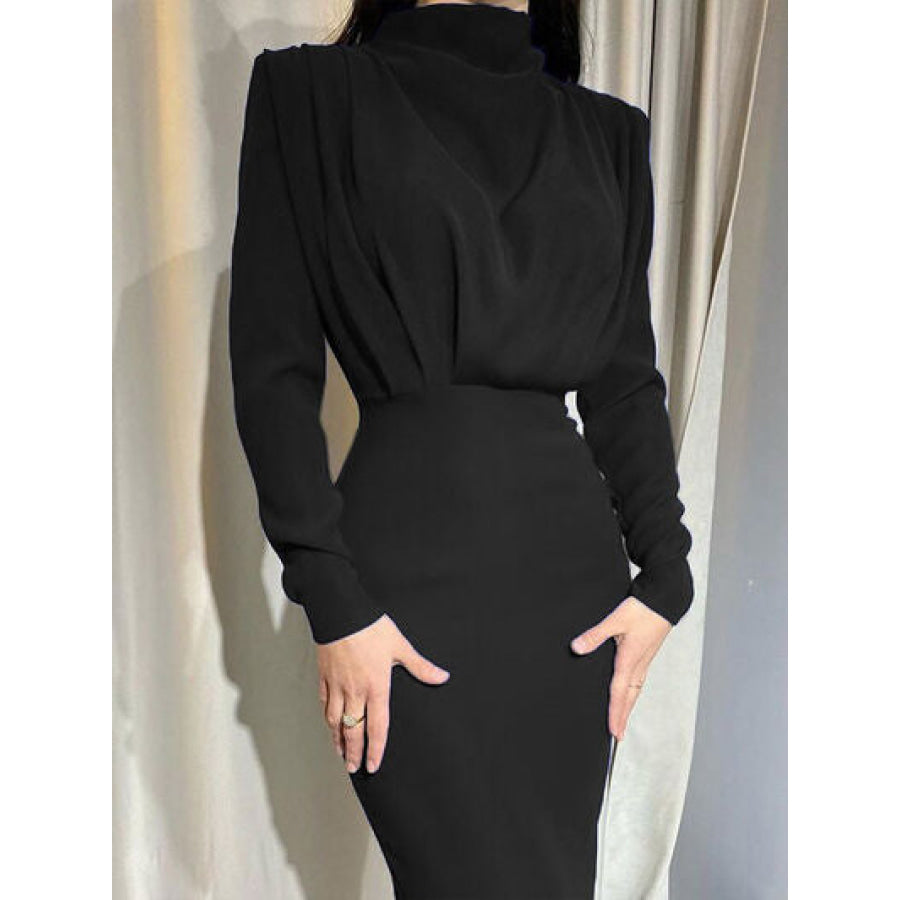 Ruched Turtleneck Long Sleeve Dress Apparel and Accessories