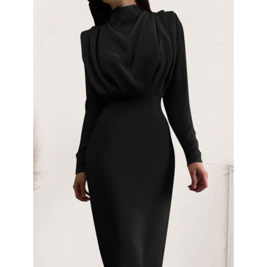 Ruched Turtleneck Long Sleeve Dress Apparel and Accessories