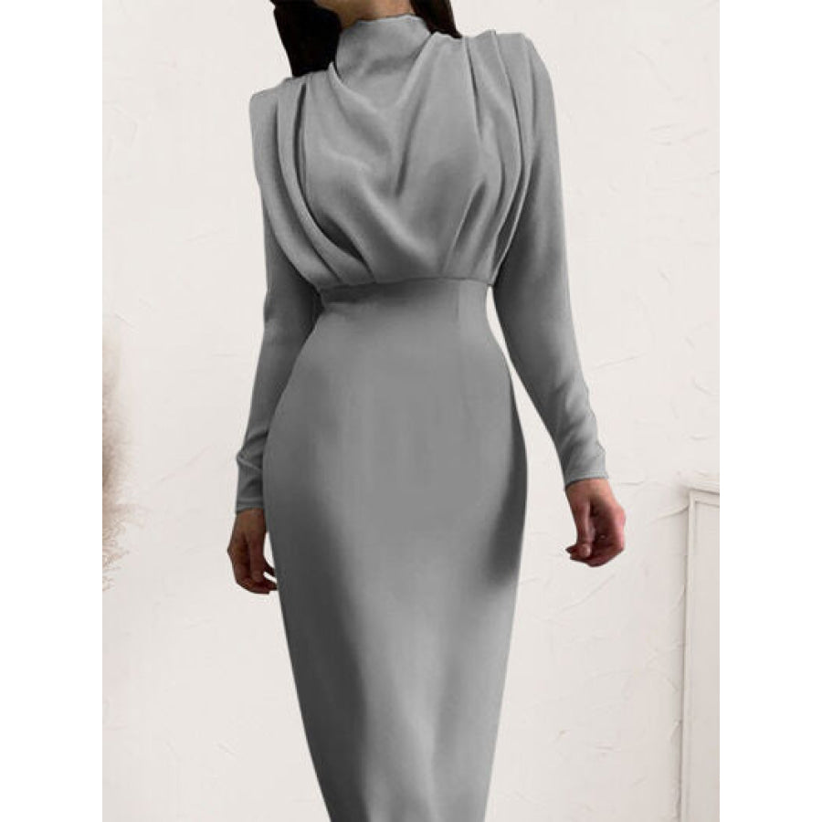 Ruched Turtleneck Long Sleeve Dress Apparel and Accessories