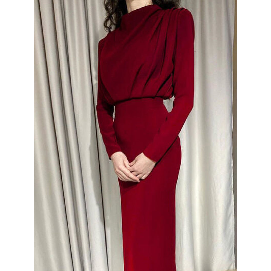 Ruched Turtleneck Long Sleeve Dress Apparel and Accessories