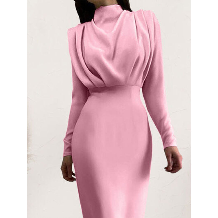 Ruched Turtleneck Long Sleeve Dress Apparel and Accessories