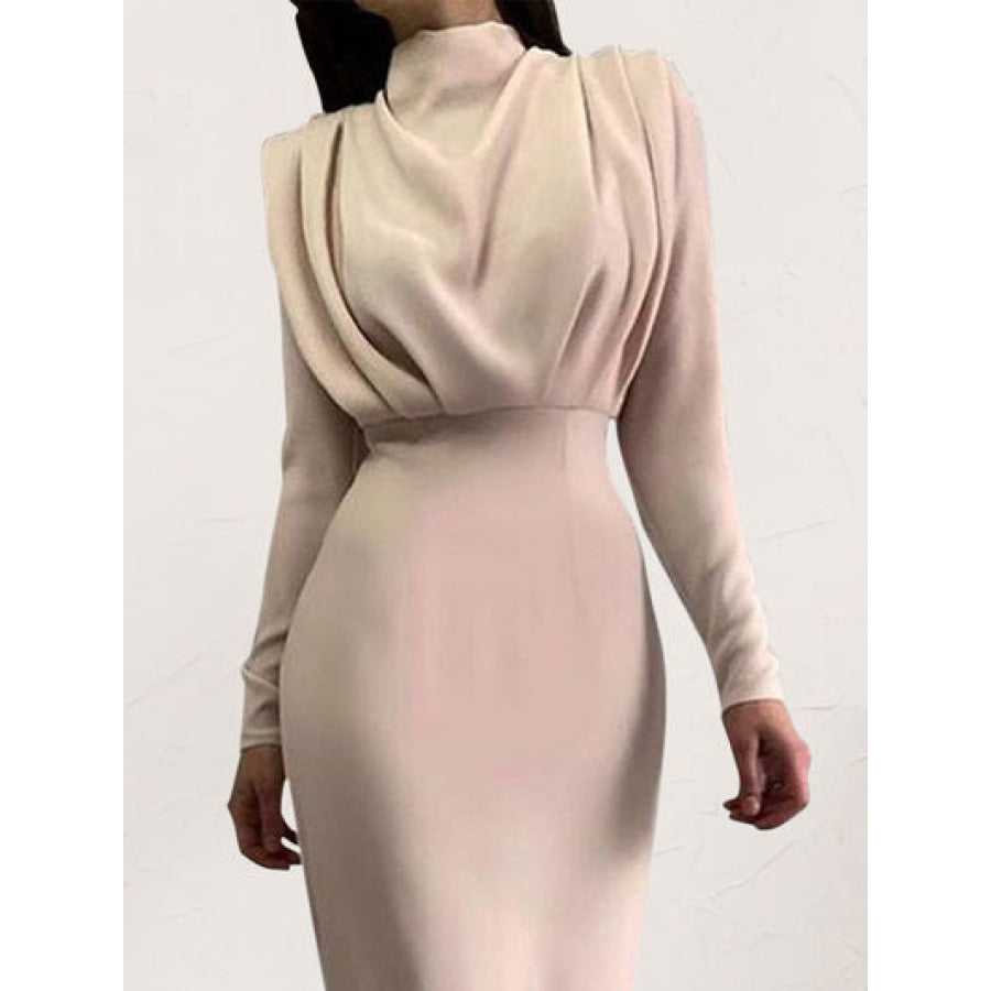 Ruched Turtleneck Long Sleeve Dress Apparel and Accessories