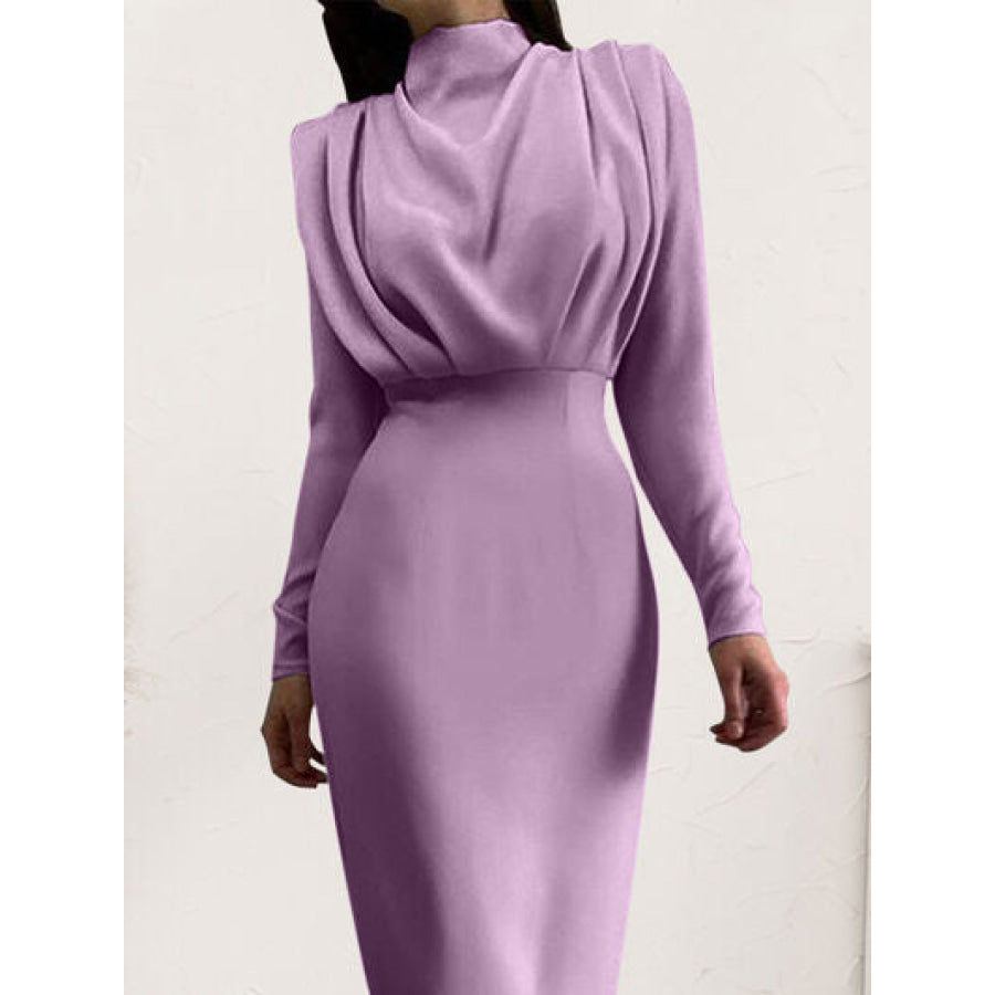 Ruched Turtleneck Long Sleeve Dress Apparel and Accessories