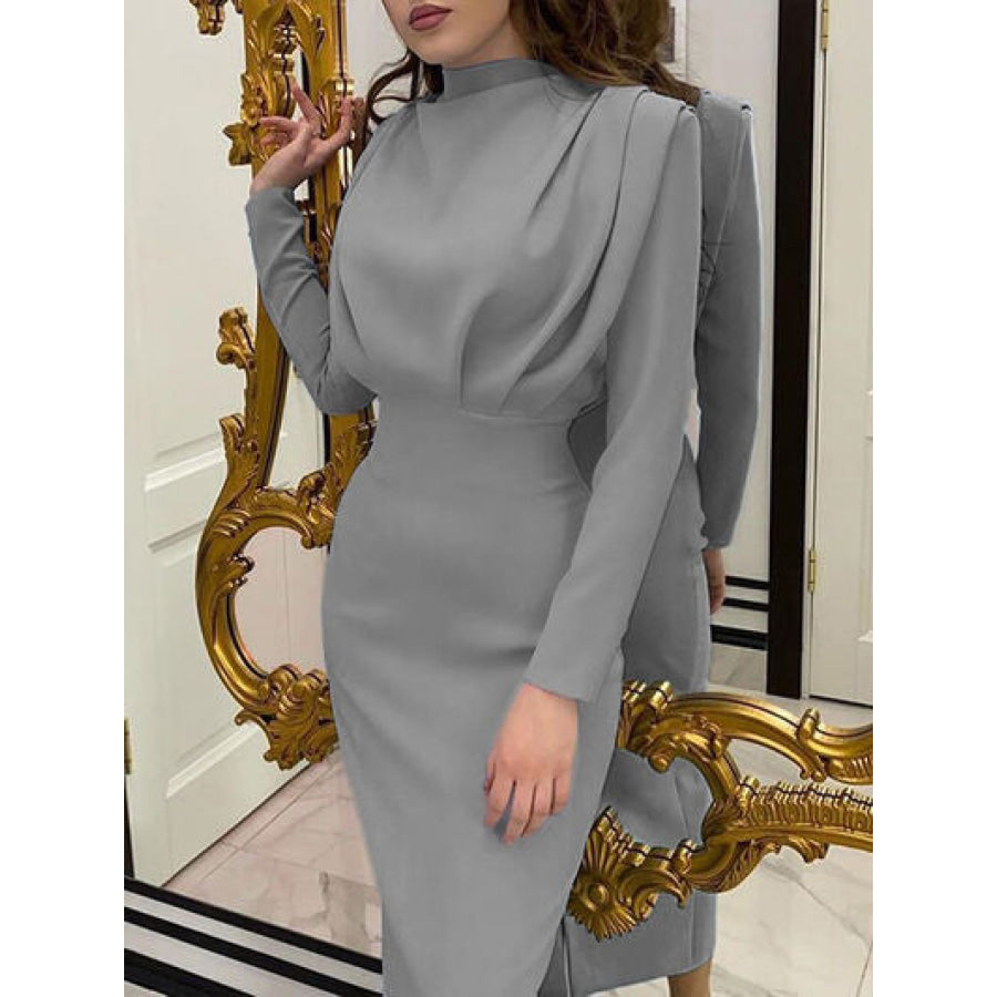 Ruched Turtleneck Long Sleeve Dress Apparel and Accessories