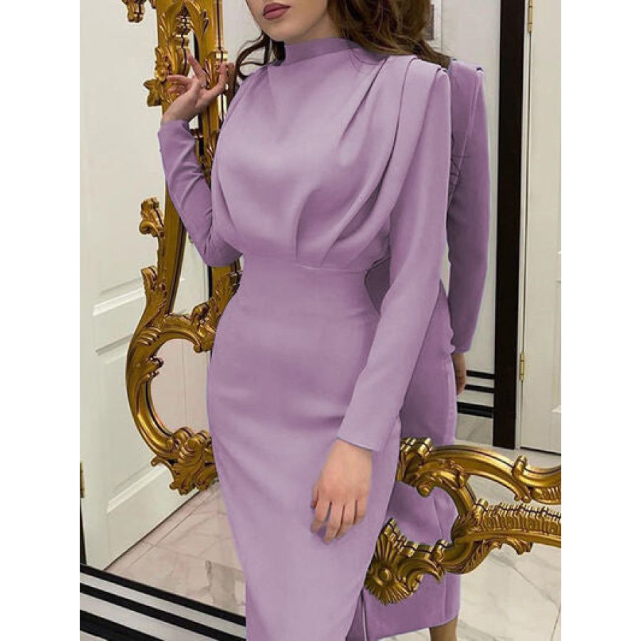 Ruched Turtleneck Long Sleeve Dress Apparel and Accessories