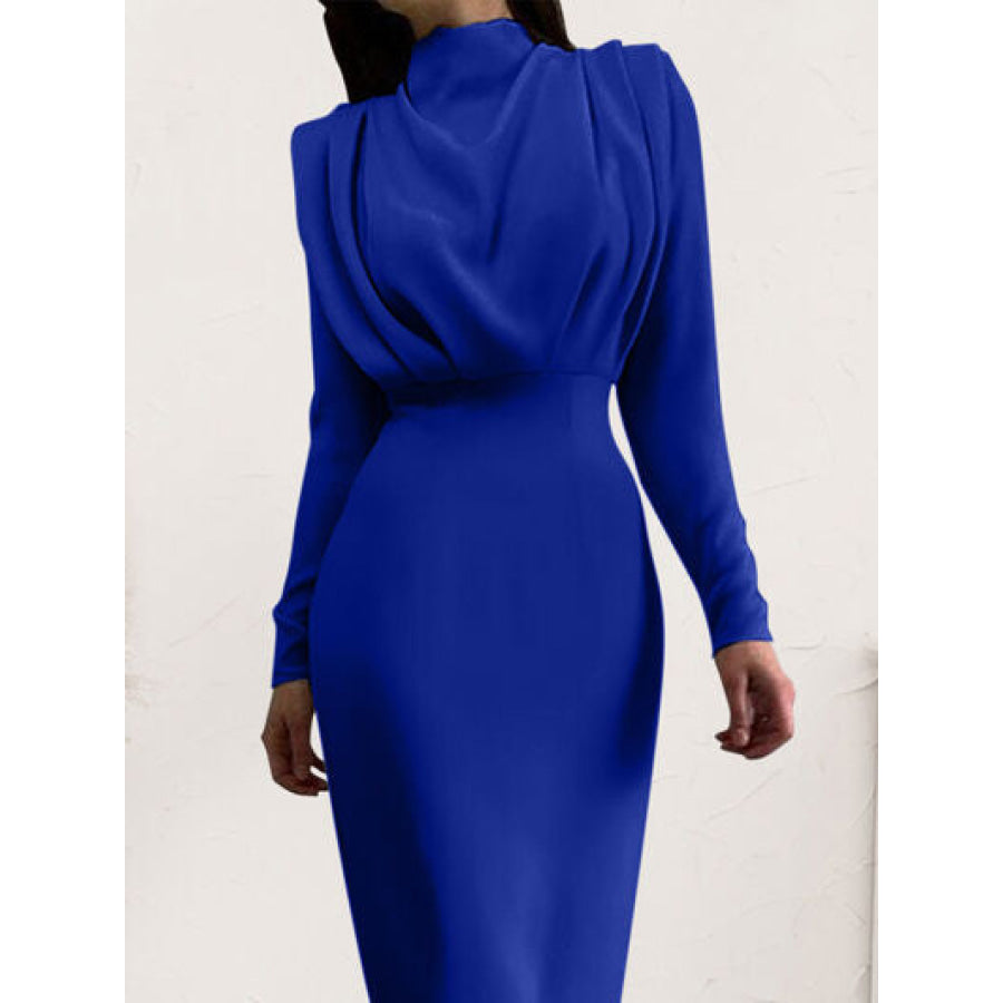 Ruched Turtleneck Long Sleeve Dress Apparel and Accessories