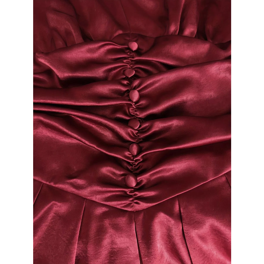 Ruched V-Neck Balloon Sleeve Dress Apparel and Accessories