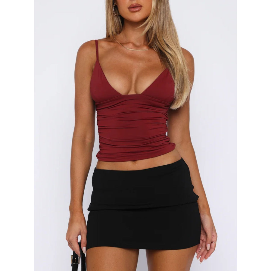 Ruched V-Neck Cami Burgundy / S Apparel and Accessories