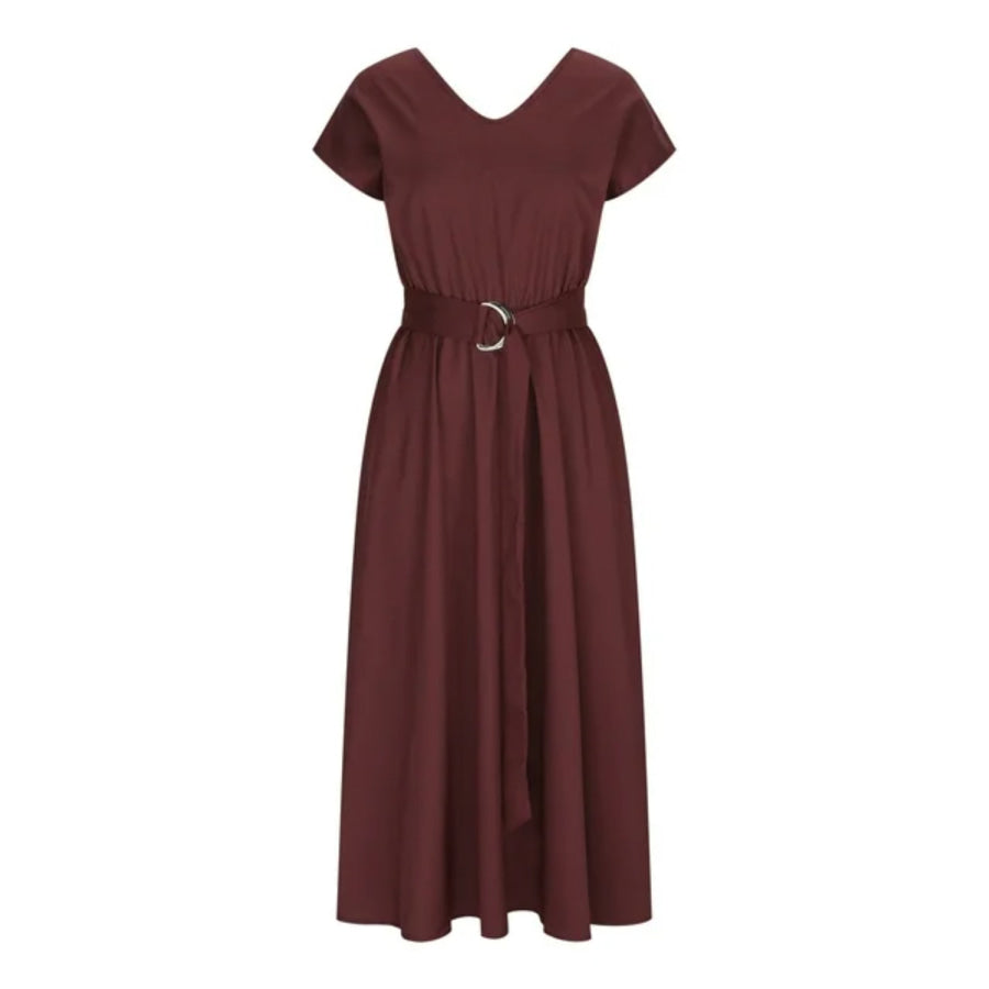 Ruched V - Neck Cap Sleeve Dress Apparel and Accessories