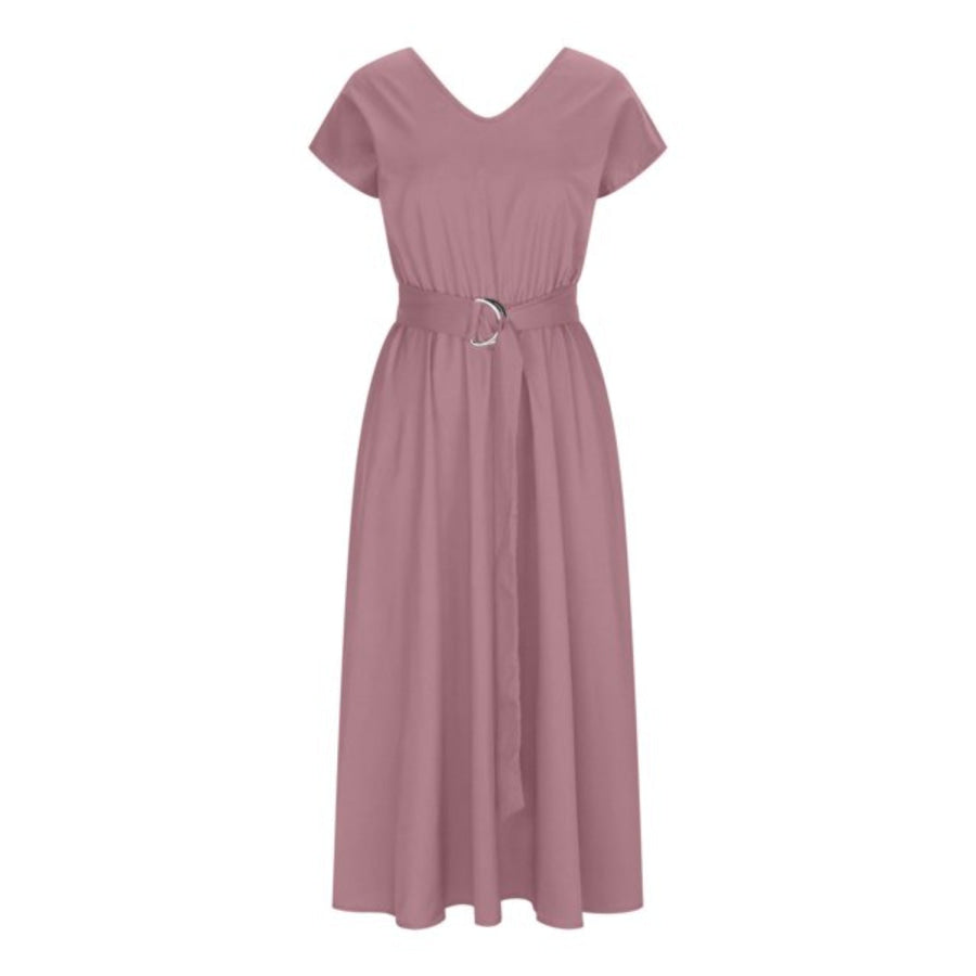 Ruched V - Neck Cap Sleeve Dress Apparel and Accessories