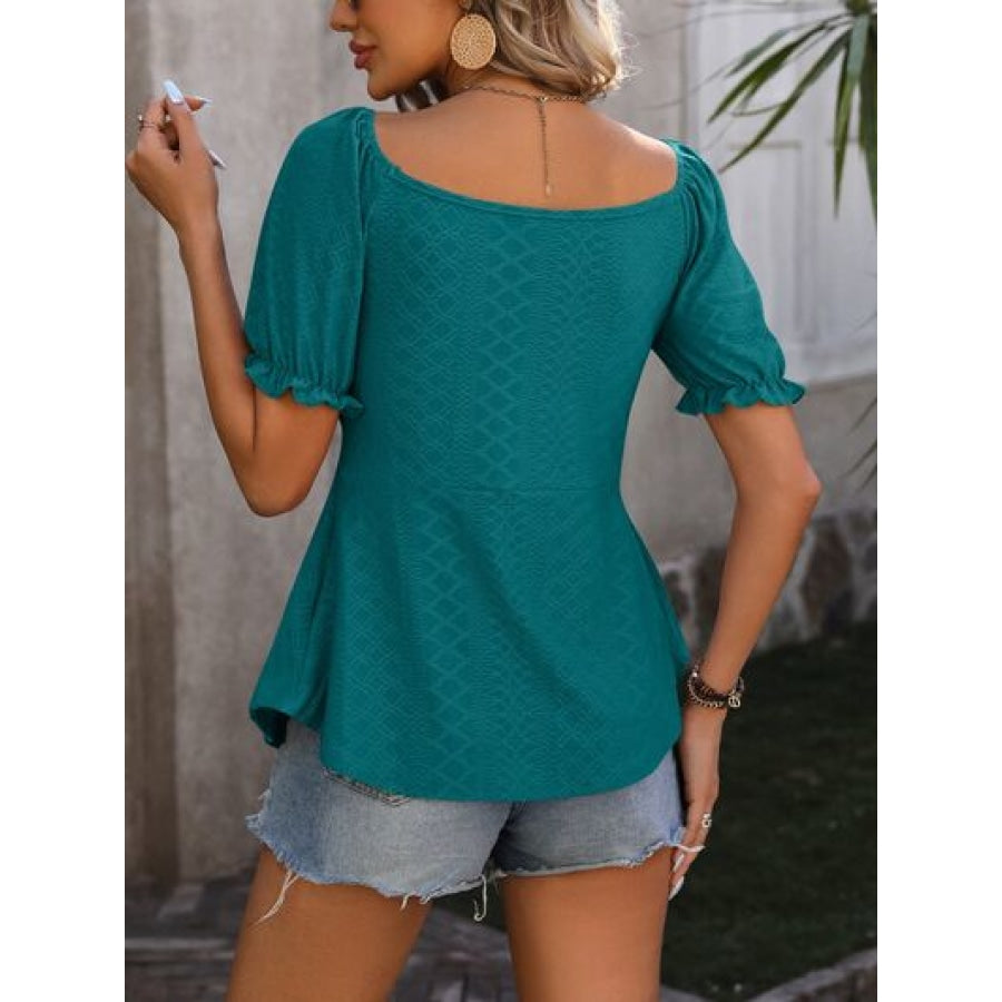 Ruched V-Neck Flounce Sleeve Blouse Apparel and Accessories