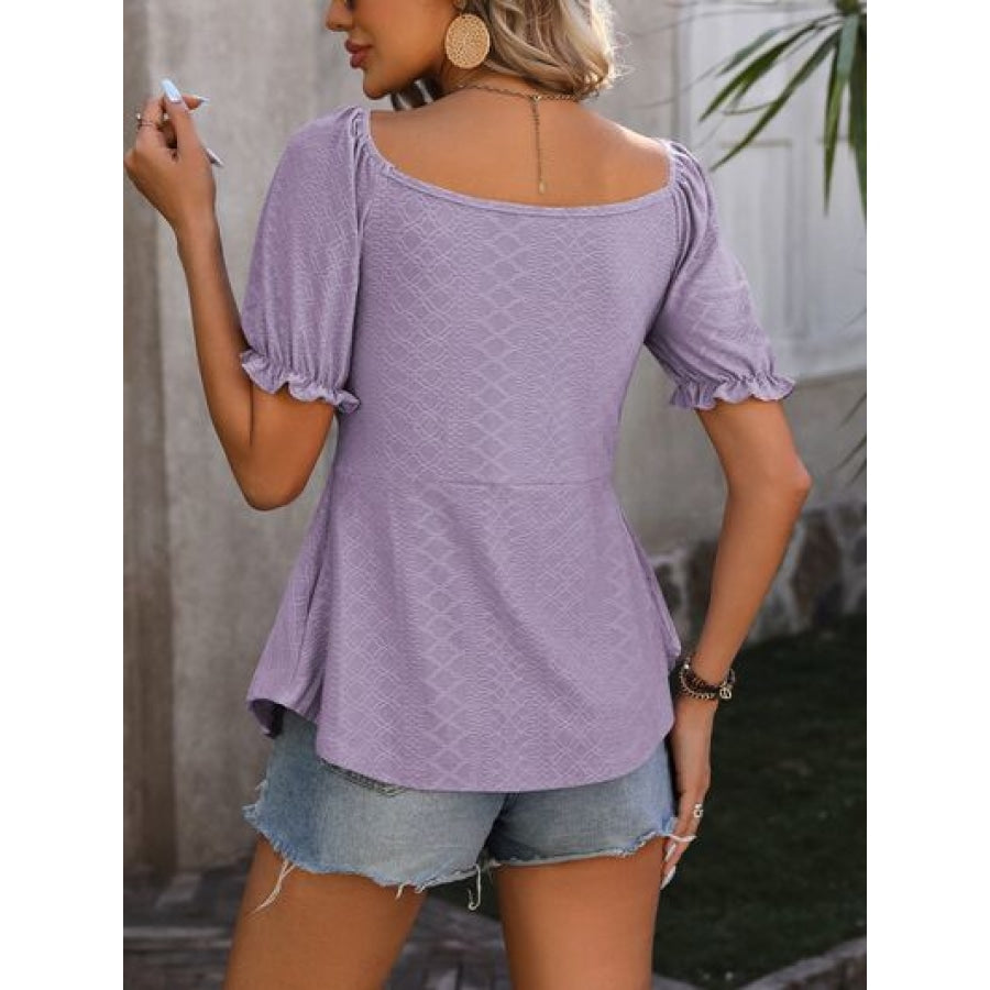 Ruched V-Neck Flounce Sleeve Blouse Apparel and Accessories