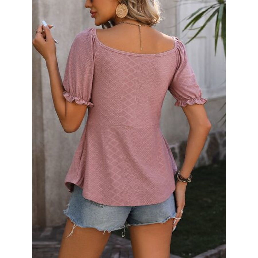 Ruched V-Neck Flounce Sleeve Blouse Apparel and Accessories