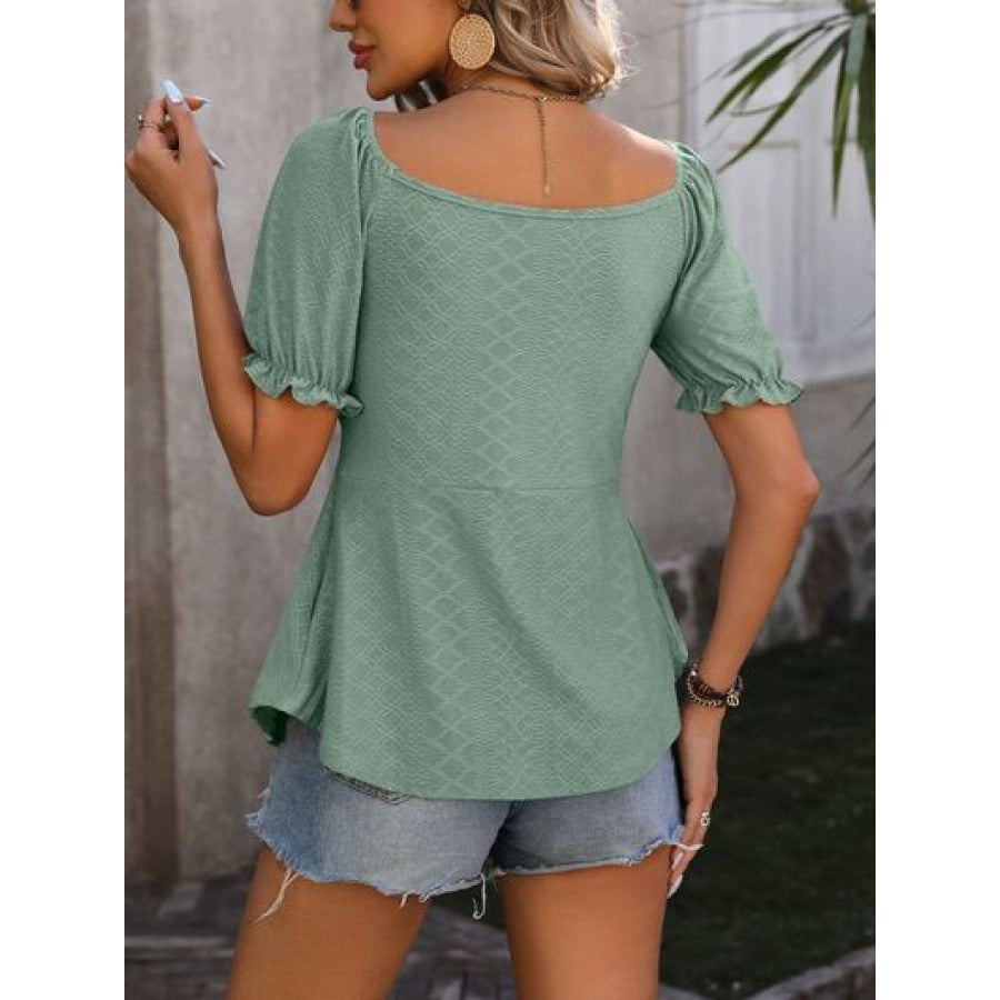 Ruched V-Neck Flounce Sleeve Blouse Apparel and Accessories