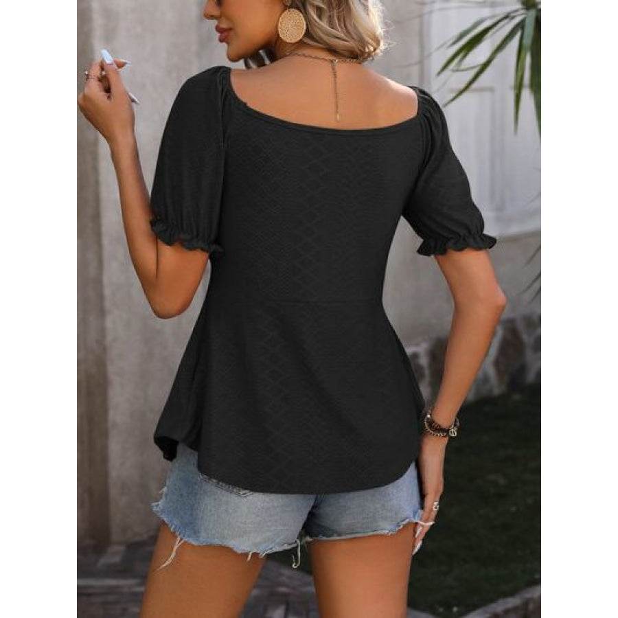 Ruched V-Neck Flounce Sleeve Blouse Apparel and Accessories