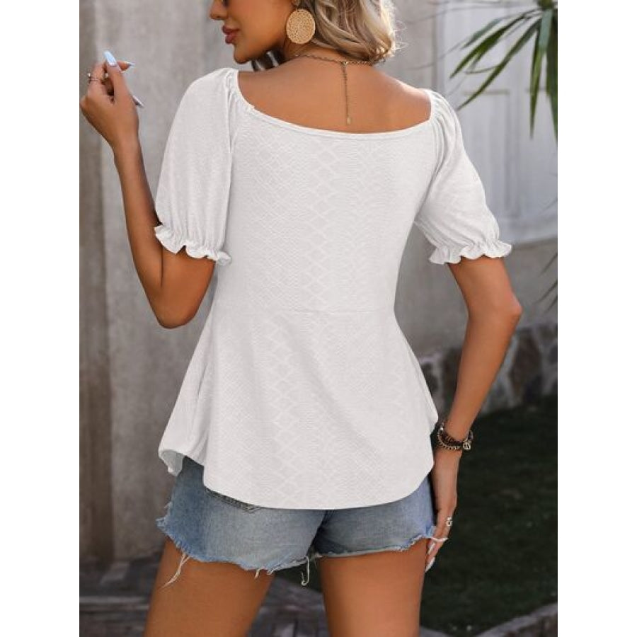 Ruched V-Neck Flounce Sleeve Blouse Apparel and Accessories