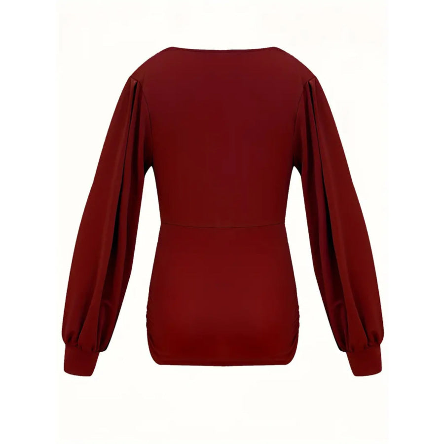 Ruched V-Neck Long Sleeve T-Shirt Apparel and Accessories