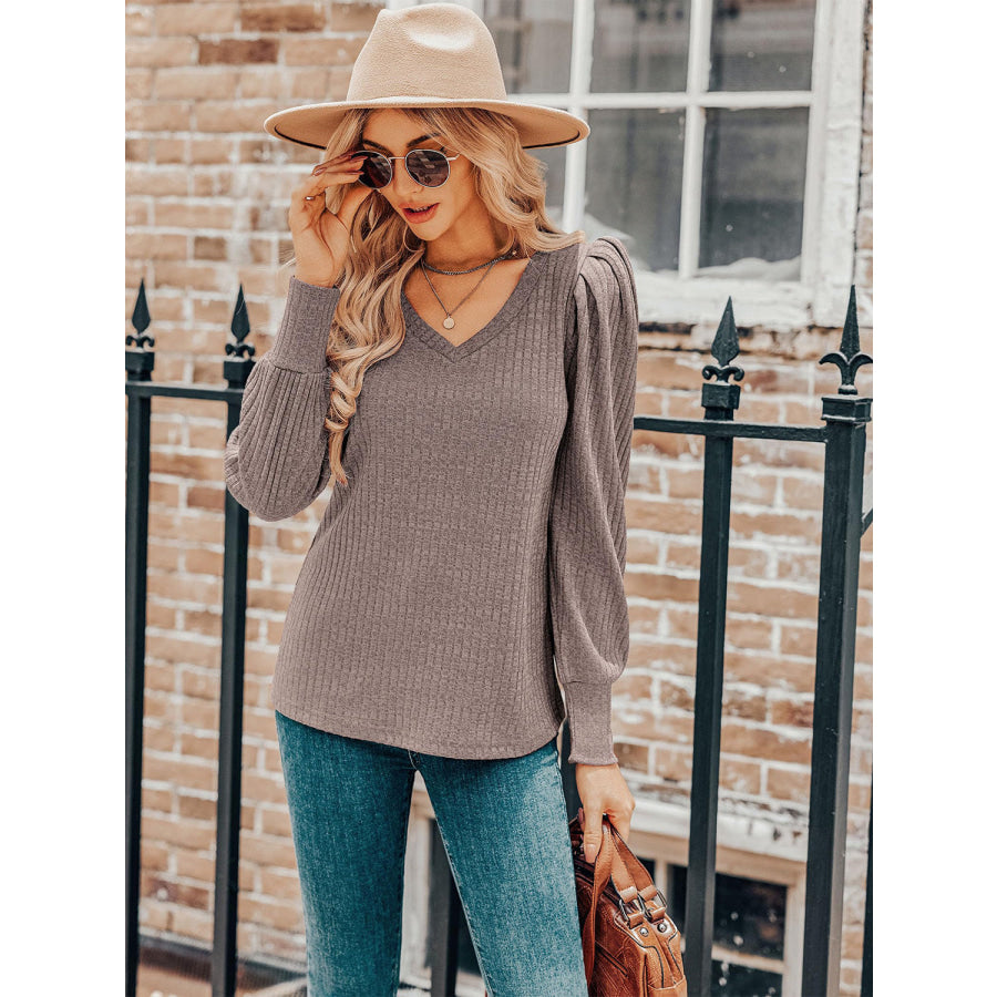 Ruched V-Neck Long Sleeve Top Apparel and Accessories