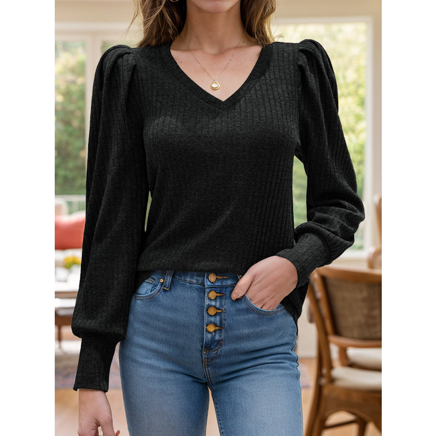 Ruched V-Neck Long Sleeve Top Apparel and Accessories