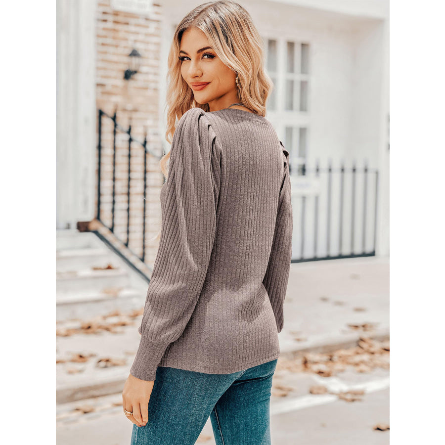 Ruched V-Neck Long Sleeve Top Apparel and Accessories