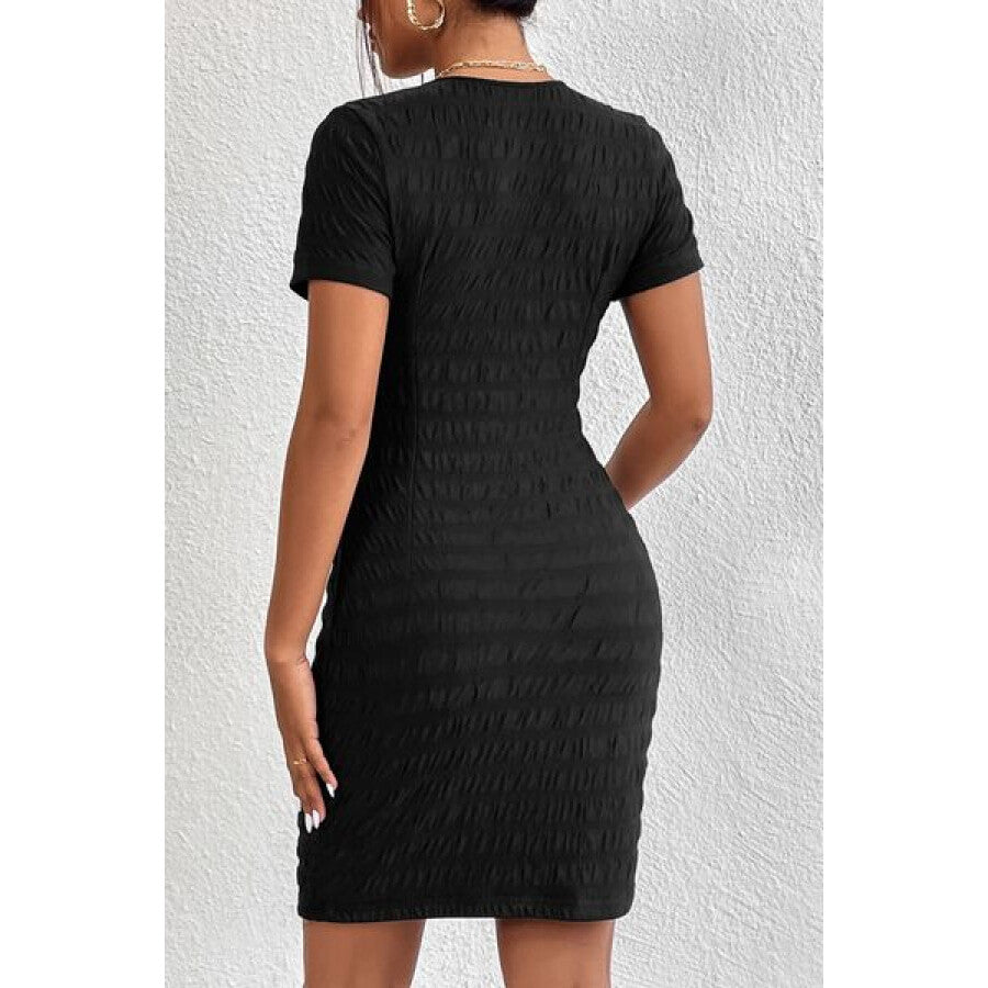 Ruched V-Neck Short Sleeve Dress Apparel and Accessories