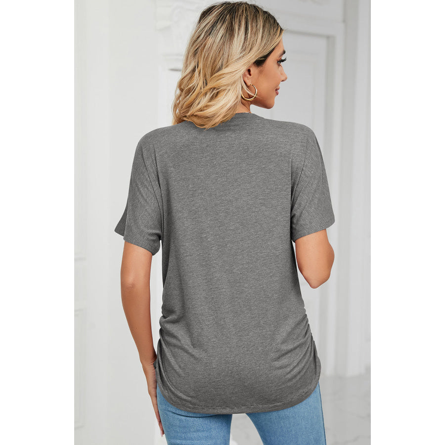 Ruched V - Neck Short Sleeve T - Shirt Apparel and Accessories