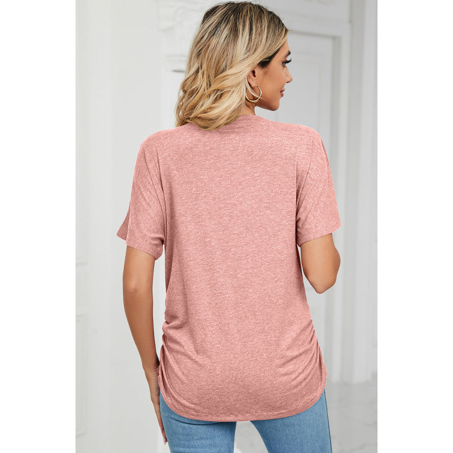 Ruched V - Neck Short Sleeve T - Shirt Apparel and Accessories