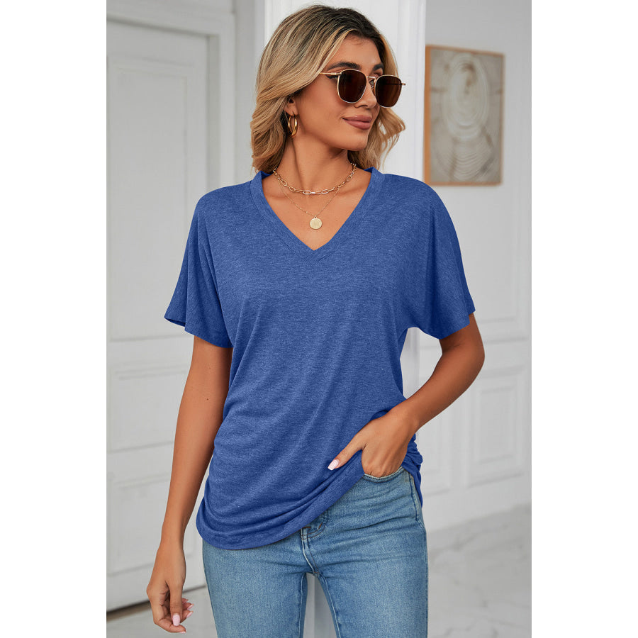 Ruched V - Neck Short Sleeve T - Shirt Apparel and Accessories