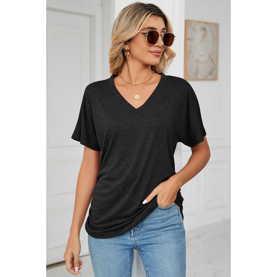 Ruched V - Neck Short Sleeve T - Shirt Apparel and Accessories