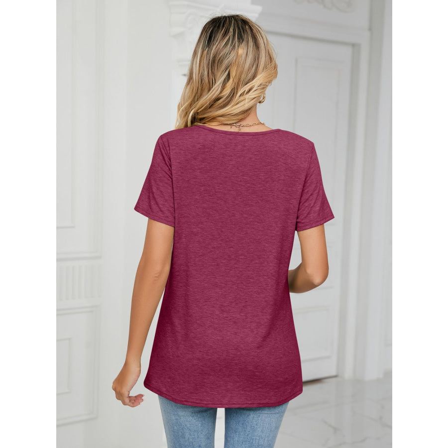 Ruched V-Neck Short Sleeve T-Shirt Apparel and Accessories