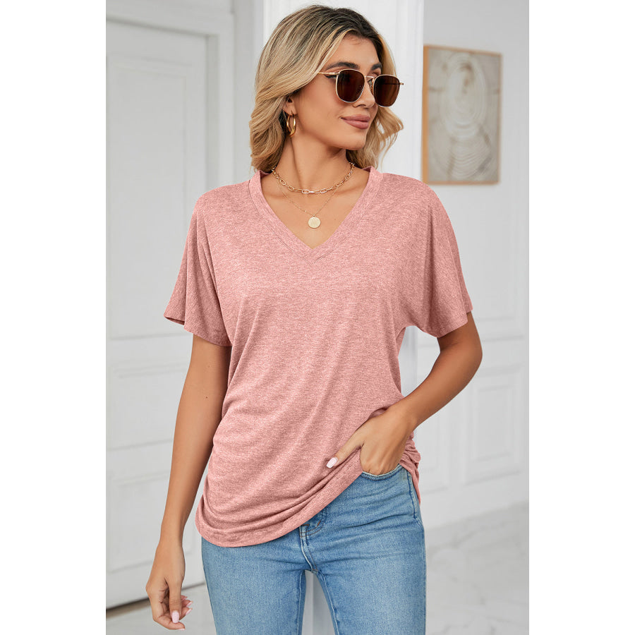 Ruched V - Neck Short Sleeve T - Shirt Apparel and Accessories