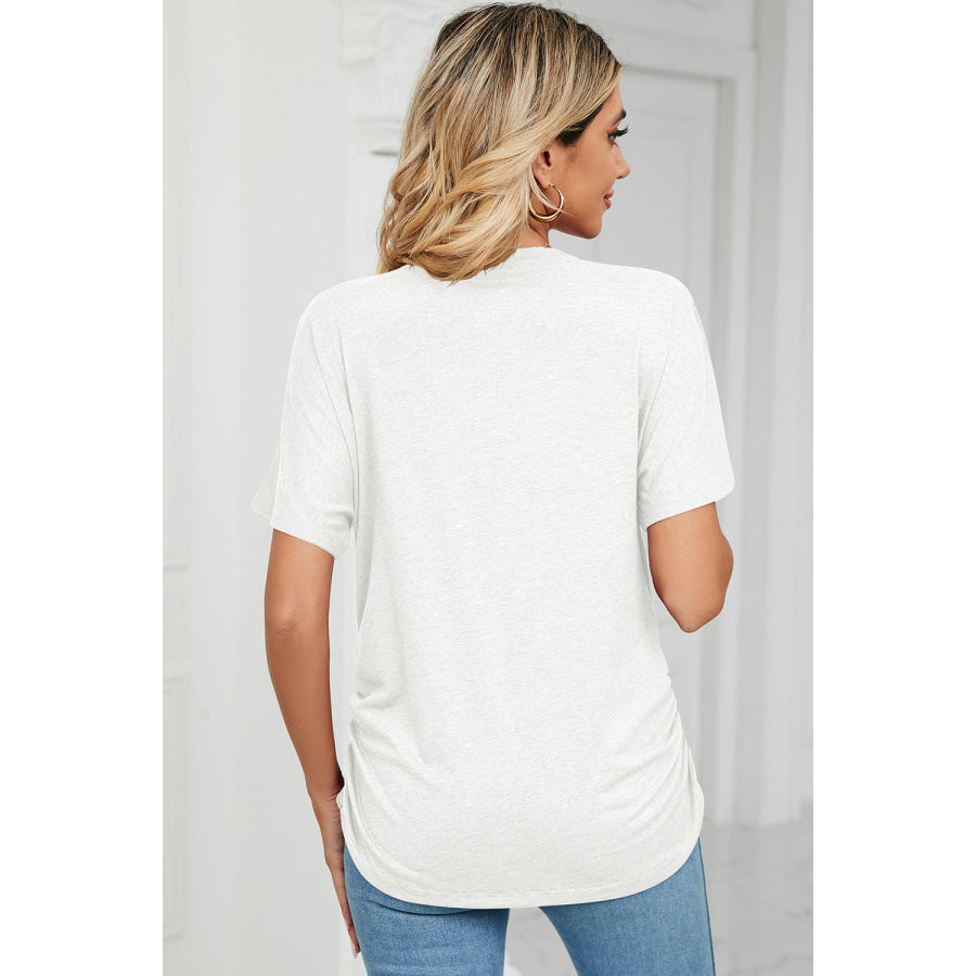 Ruched V - Neck Short Sleeve T - Shirt Apparel and Accessories