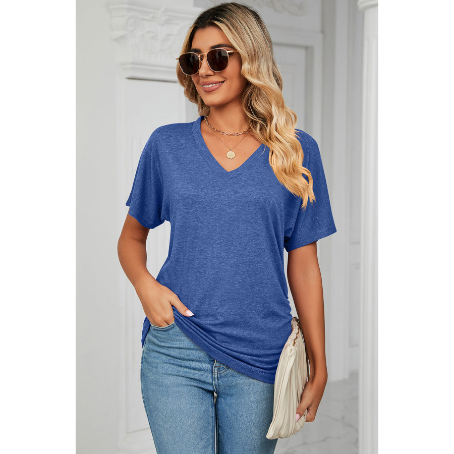 Ruched V - Neck Short Sleeve T - Shirt Apparel and Accessories