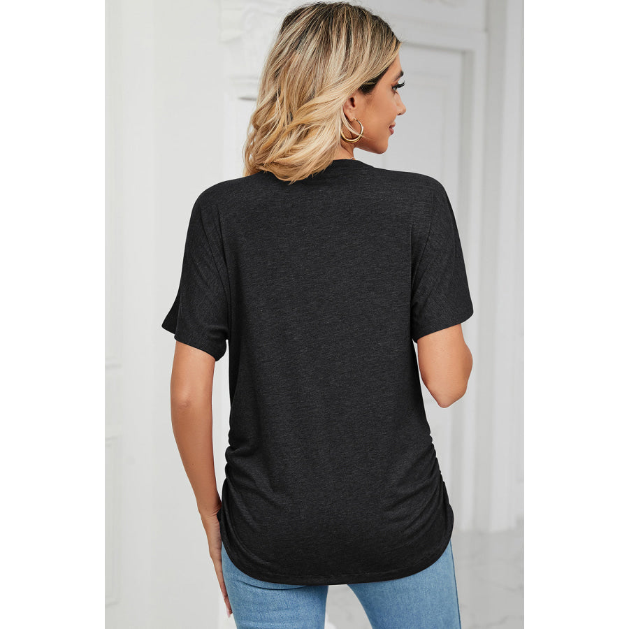 Ruched V - Neck Short Sleeve T - Shirt Apparel and Accessories