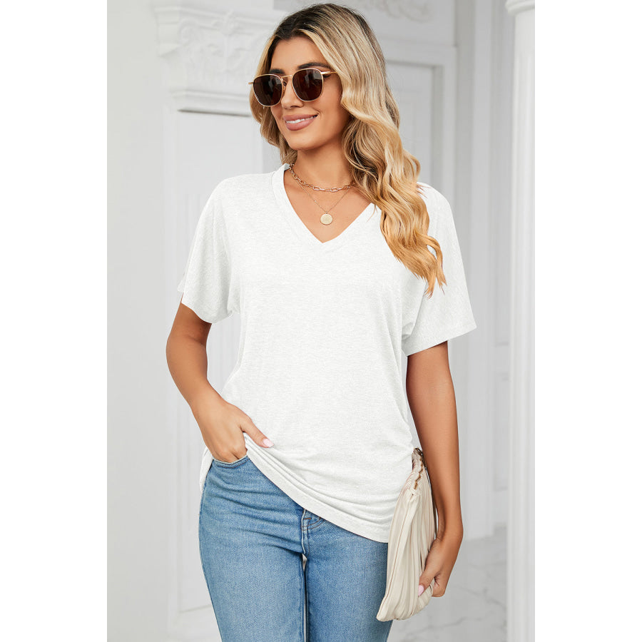 Ruched V - Neck Short Sleeve T - Shirt Apparel and Accessories