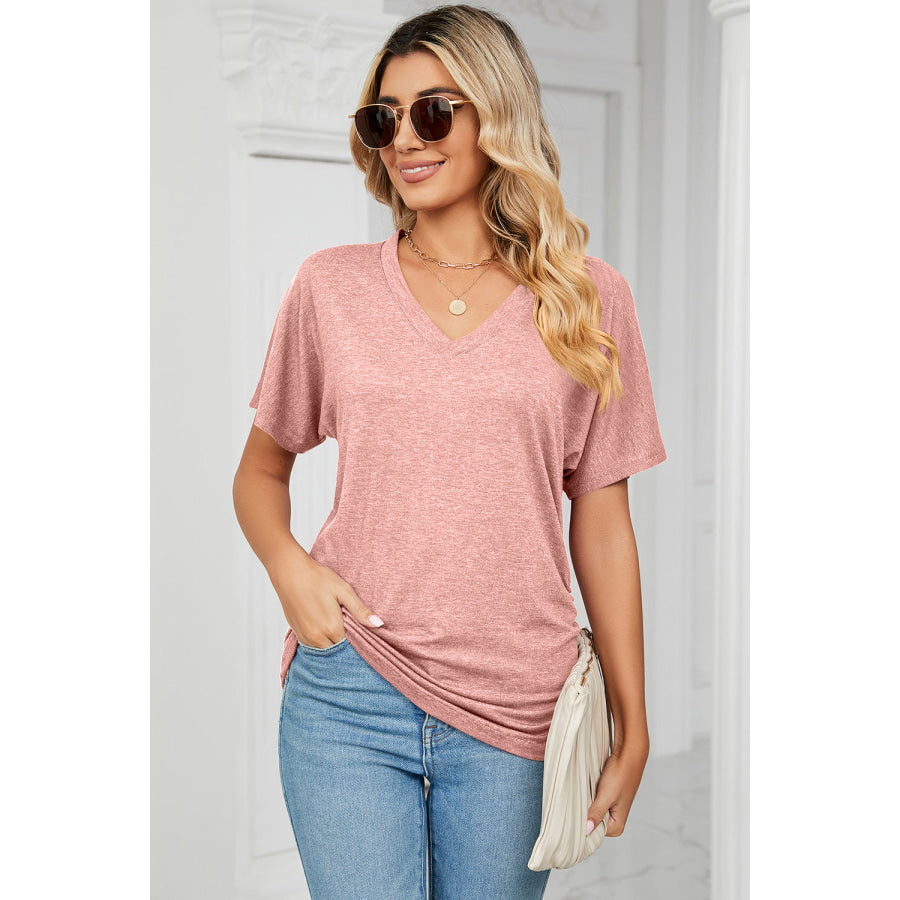 Ruched V - Neck Short Sleeve T - Shirt Apparel and Accessories